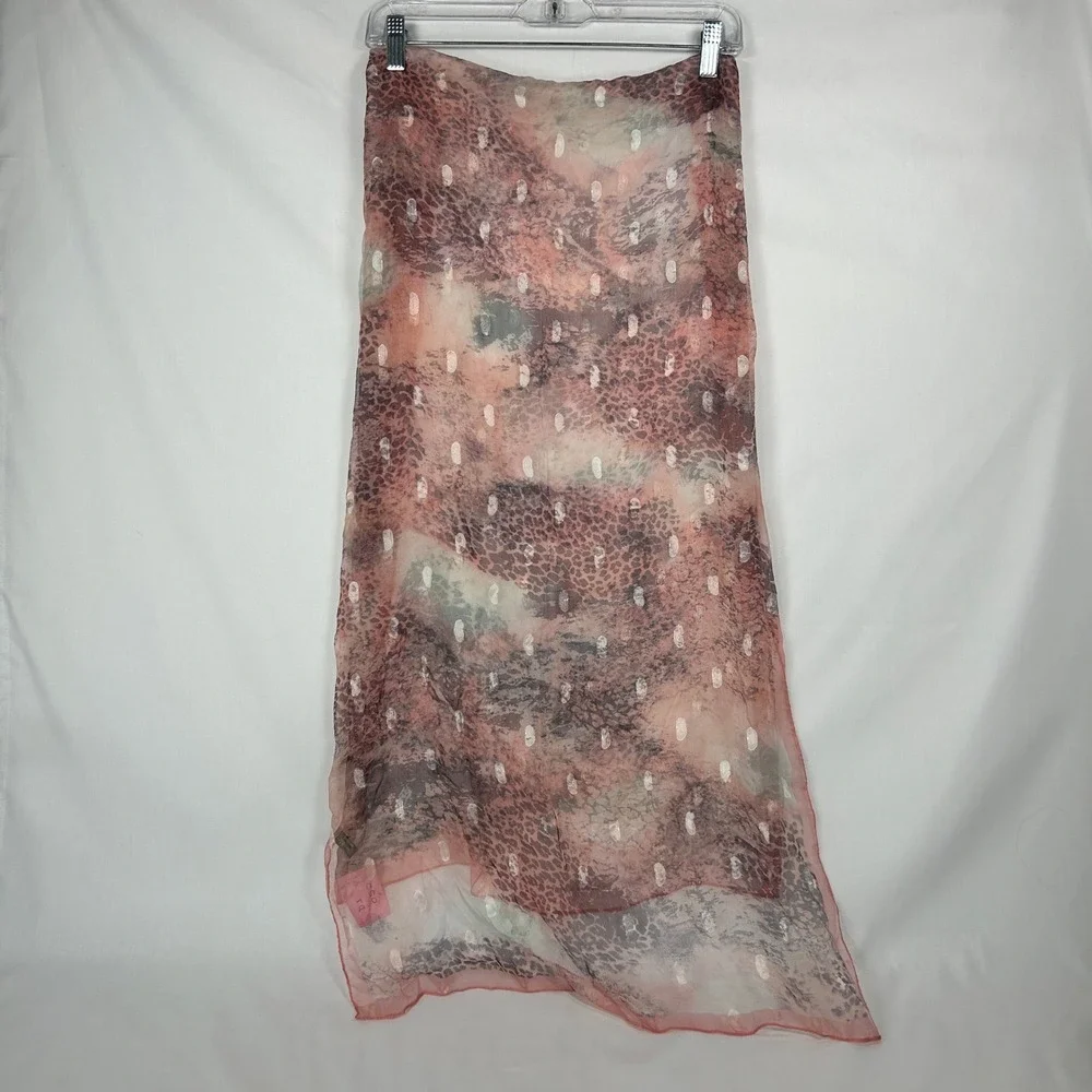 100% Silk Sheer Scarf Pink Animal Print Metallic Jacquard Dot Long Wrap